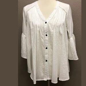 Toffee Mocha Womens White Button Down Top Size S